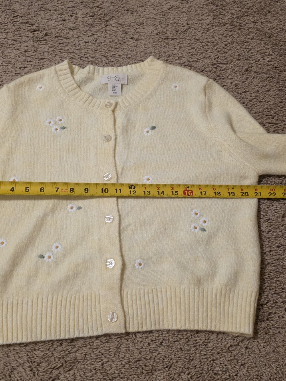 Embroidered Daisy Cottage Core Button Cardigan Womens XL Jessica Simpson Yellow - Picture 8 of 9